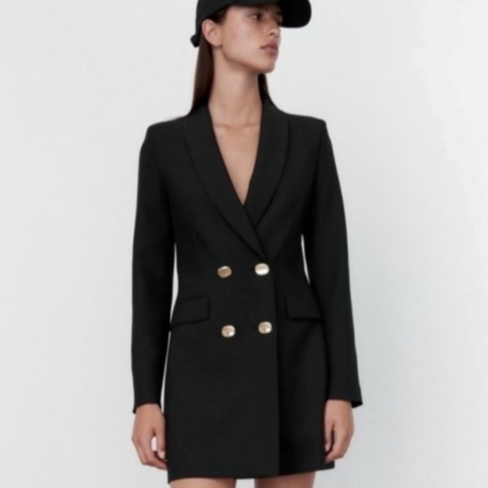 Zara Black Double-Breasted Blazer Dress